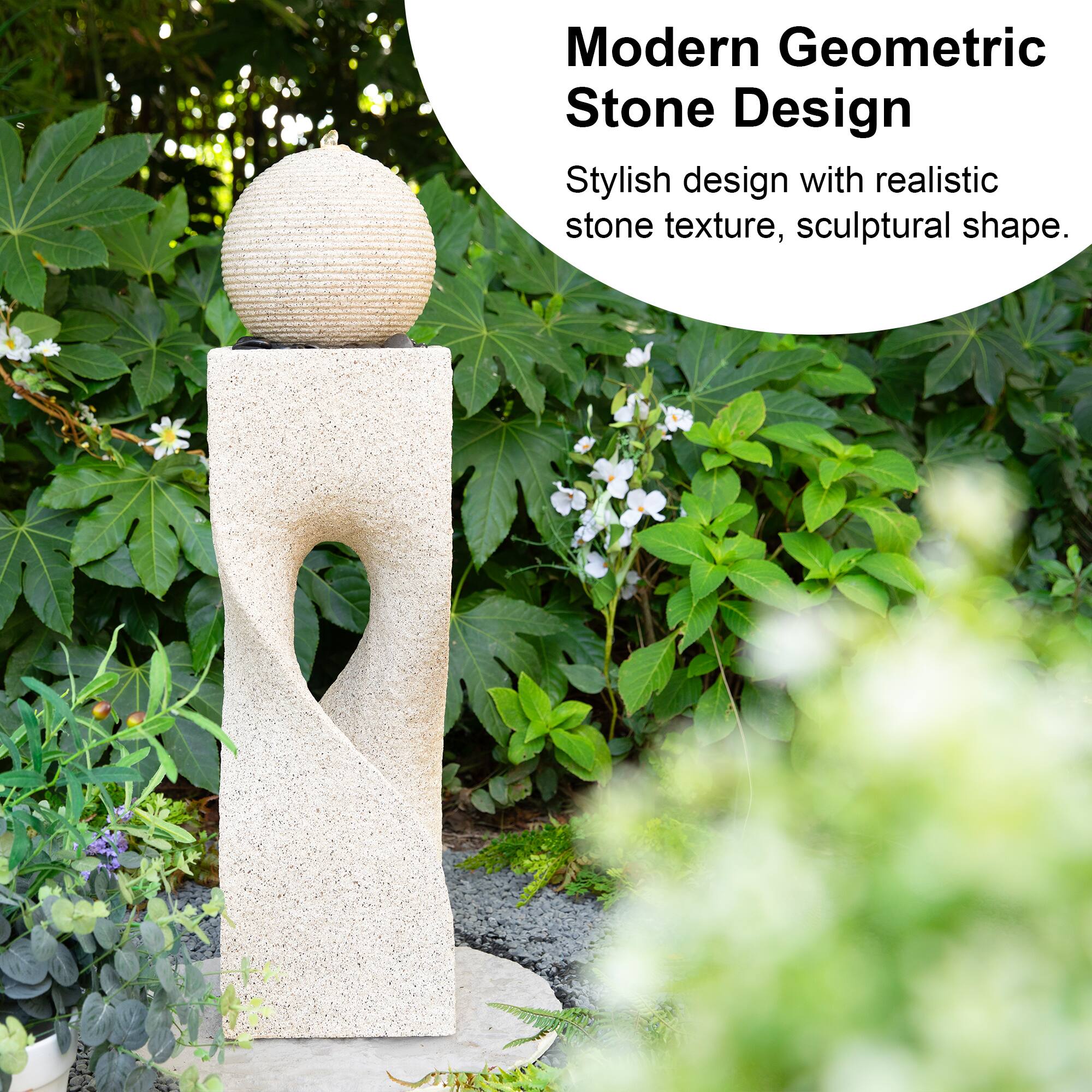 Glitzhome® 36.5" LED Modern Faux Terrazzo Geometric Outdoor Fountain